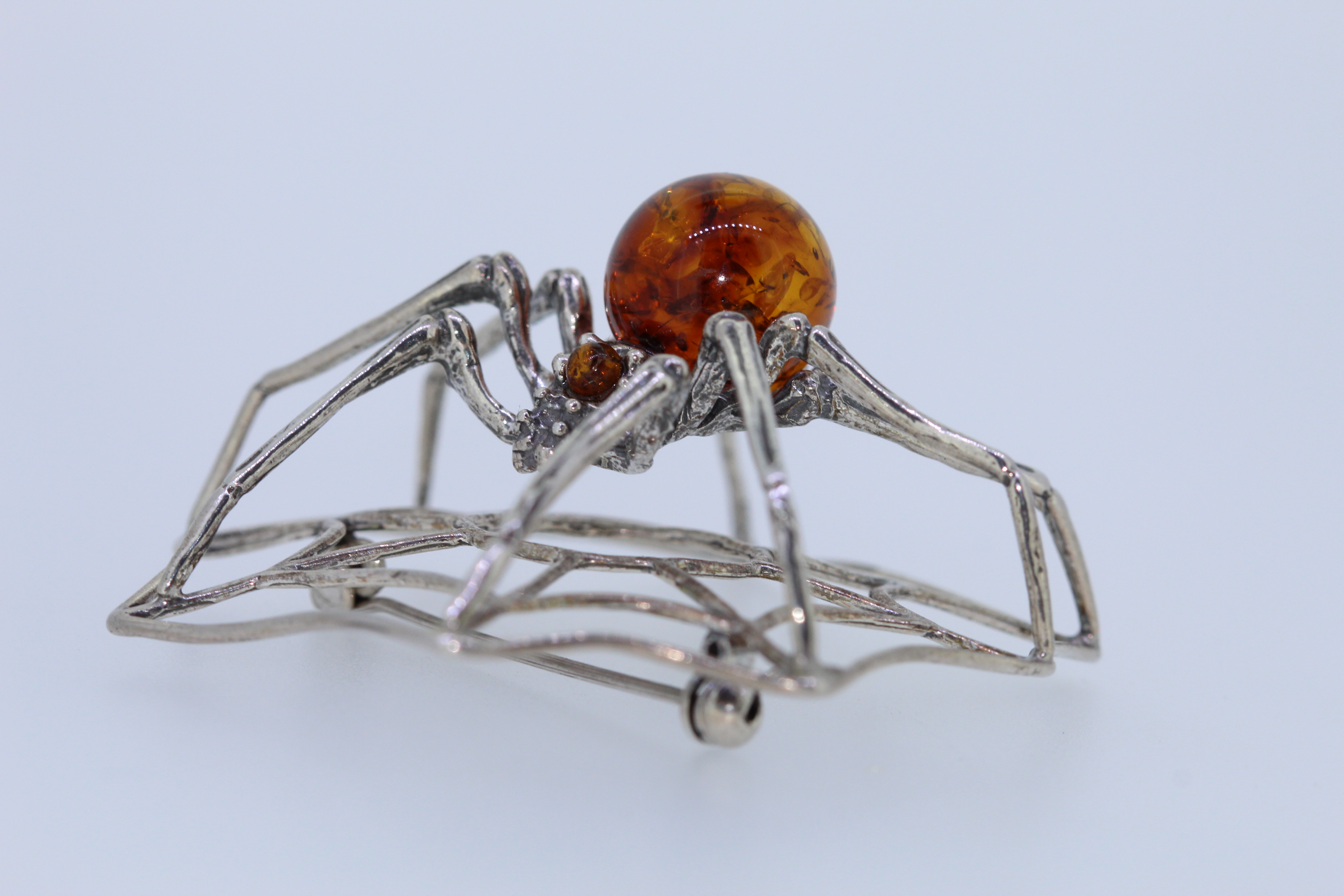 Stamped 925 Silver Natural Amber Large Spider Broach - Image 3 of 4