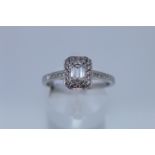 18ct Hallmark White Gold Emerald Cut Diamond Set Ring