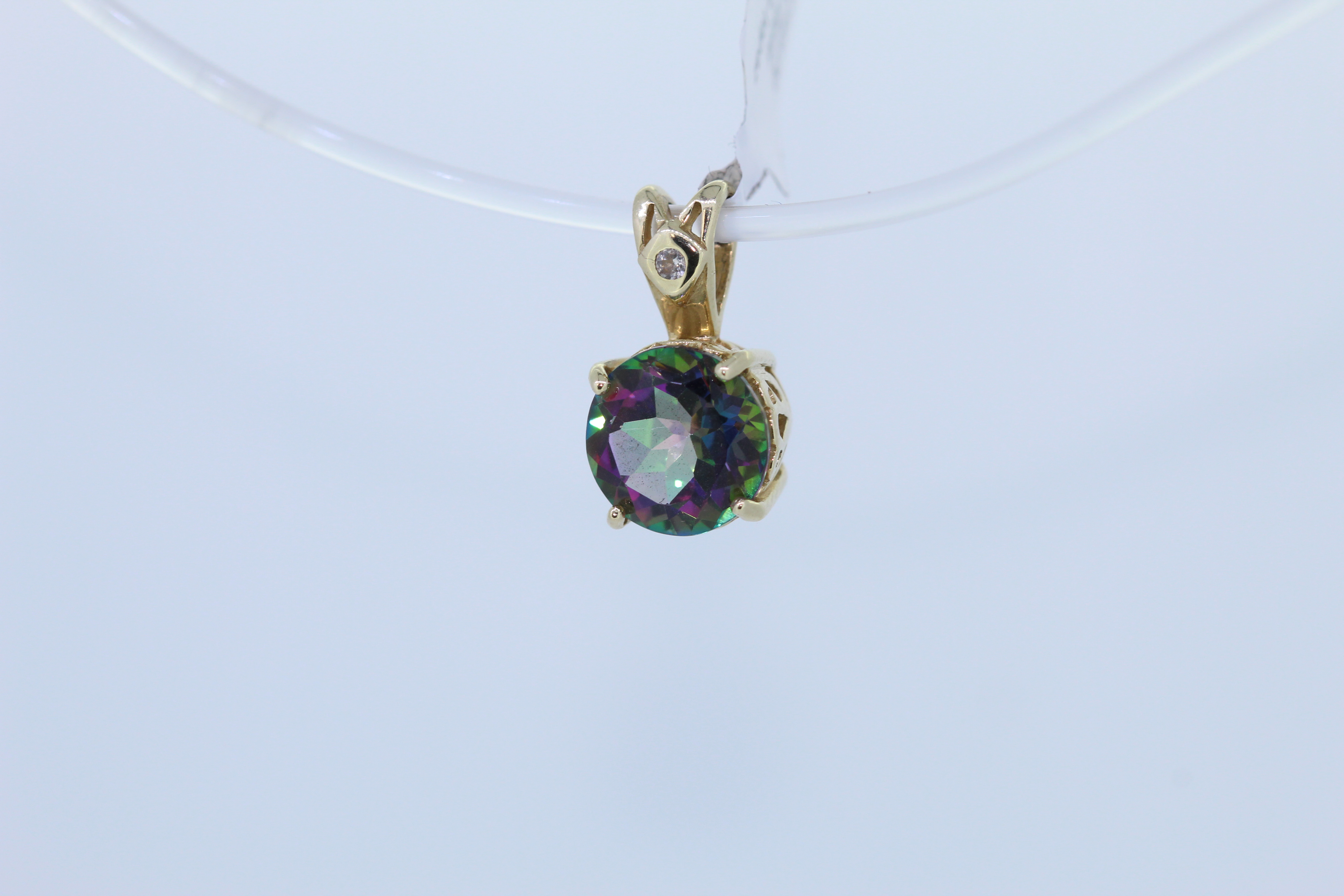 9ct Yellow Gold Mystic Topaz And Diamond Pendant