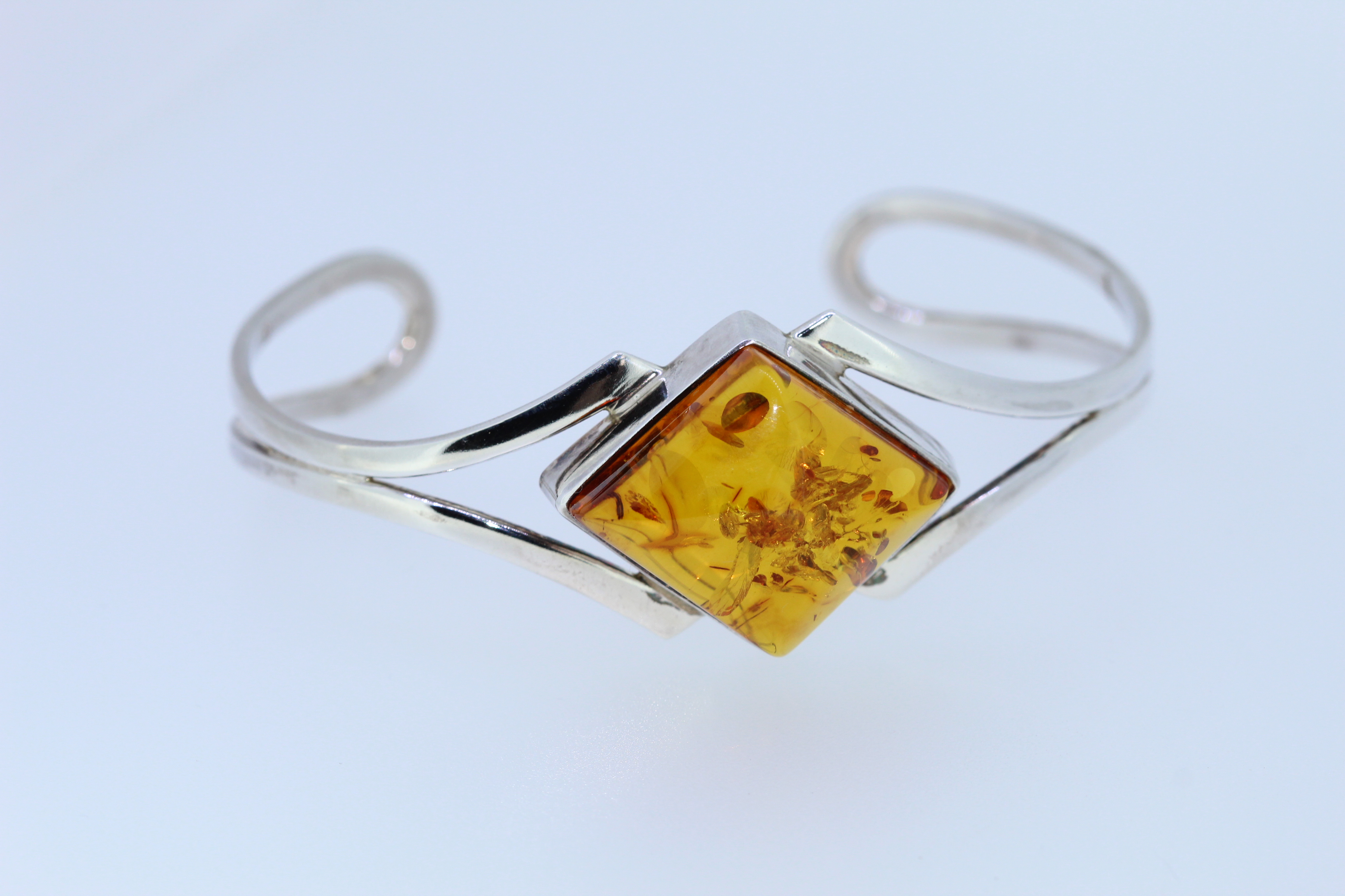 Stamped 925 Silver Natural Amber Bangle - Image 2 of 3