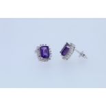 9ct White Gold Amethyst And Diamond Stud Earrings