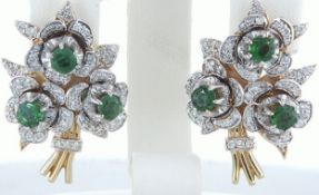 14 kt. Yellow gold - Earrings - 3.10 ct Emerald - Diamonds