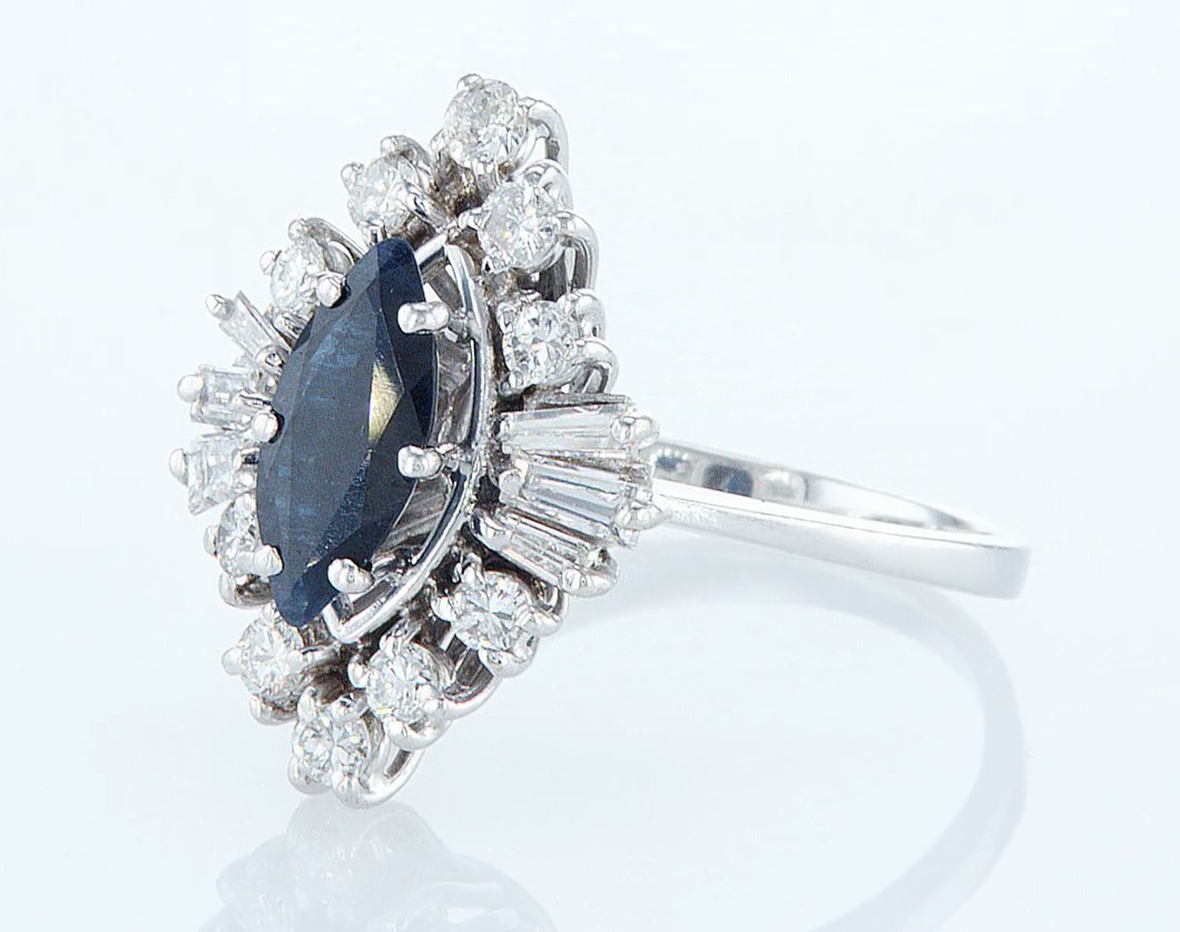 14 kt. White gold - Ring - 2.14 ct Sapphire - Diamonds