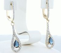 14 kt. White gold - Earrings - 1.20 ct Sapphire - Diamonds