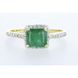 14 kt. White gold - Ring - 1.44 ct Emerald - Diamonds