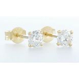 14 kt. Yellow gold - Earrings - 1.01 ct Diamond - Diamonds