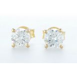 14 kt. Yellow gold - Earrings - 1.04 ct Diamond - Diamonds