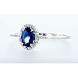 14 kt. White gold - Ring - 0.62 ct Sapphire - Diamonds