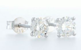 14 kt. White gold - Earrings - 1.00 ct Diamond - Diamonds