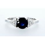 14 kt. White gold - Ring - 1.92 ct Sapphire - Diamonds