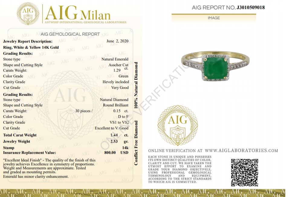 14 kt. White gold - Ring - 1.44 ct Emerald - Diamonds - Image 2 of 6