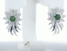 14 kt. White gold - Earrings - 1.00 ct Emerald - Diamonds