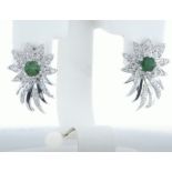 14 kt. White gold - Earrings - 1.00 ct Emerald - Diamonds