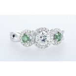 14 kt. White gold - Ring - 0.97 ct Emerald - Diamonds