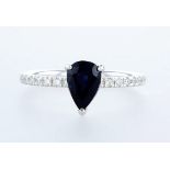 14 kt. White gold - Ring - 1.29 ct Sapphire - Diamonds