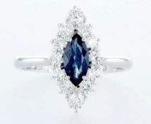 18 kt. White gold - Ring - 1.22 ct Sapphire - Diamonds