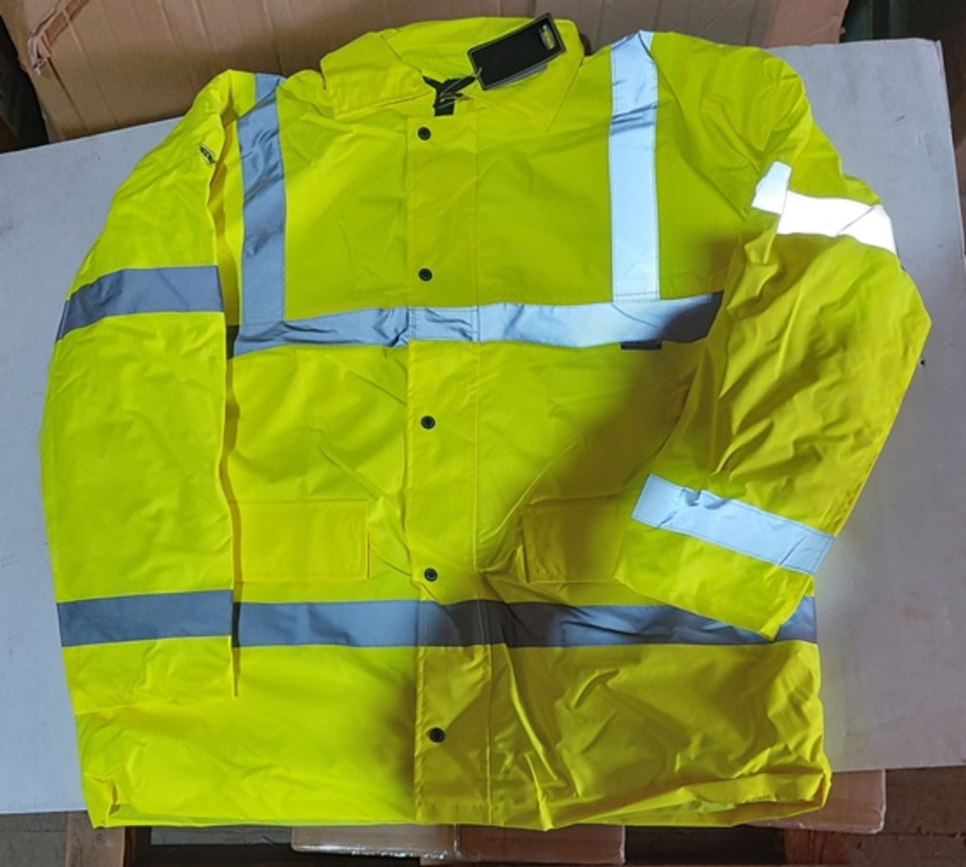 10 x Vizwear Hi Viz yellow Parka jackets in size XXXL (3XL) new in original packaging - Image 2 of 2