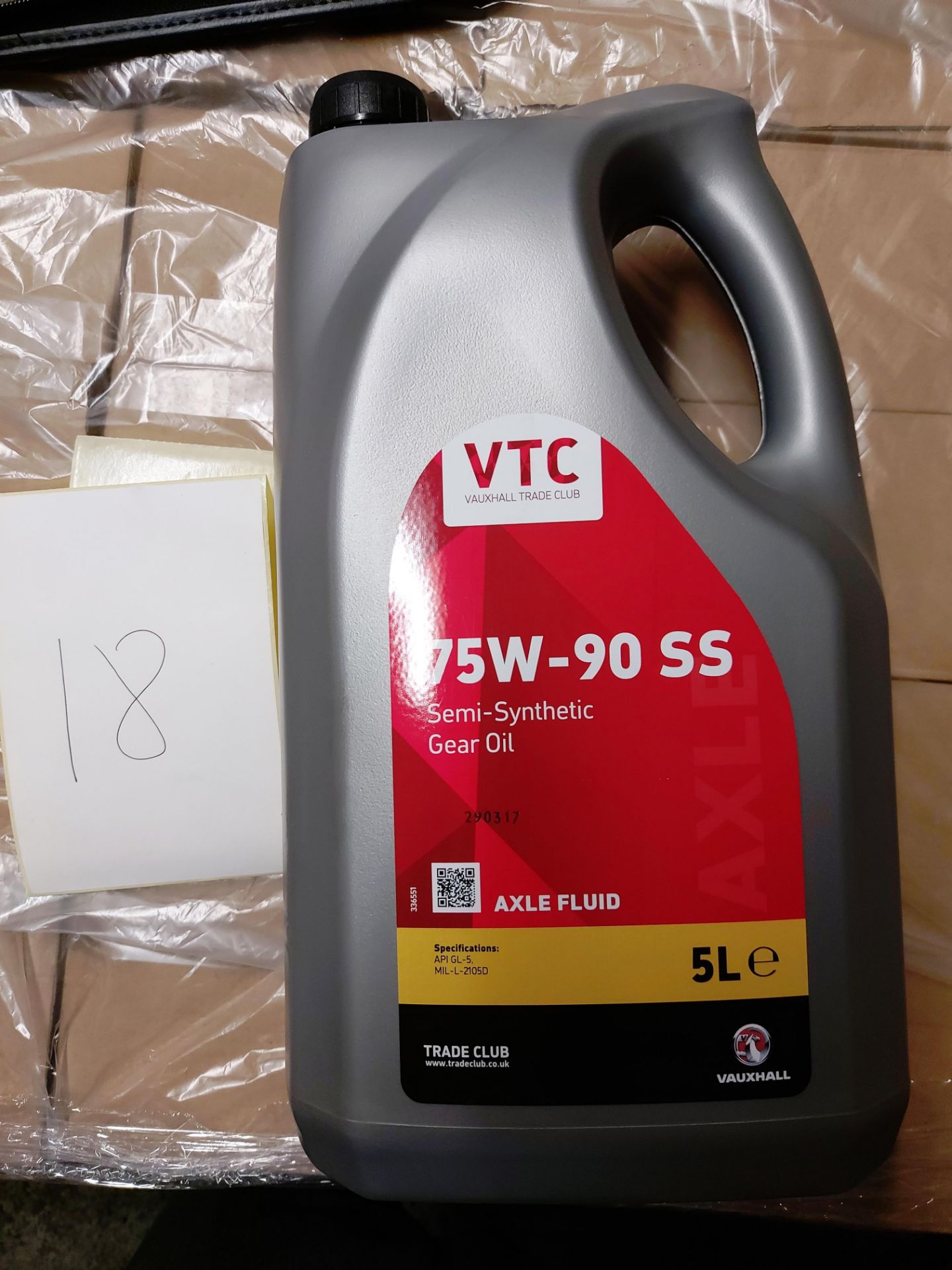 64 x 5 litre tubs of VTC 75W-90 SS semi synthetic gear oil on 1 pallet (pallet 18)