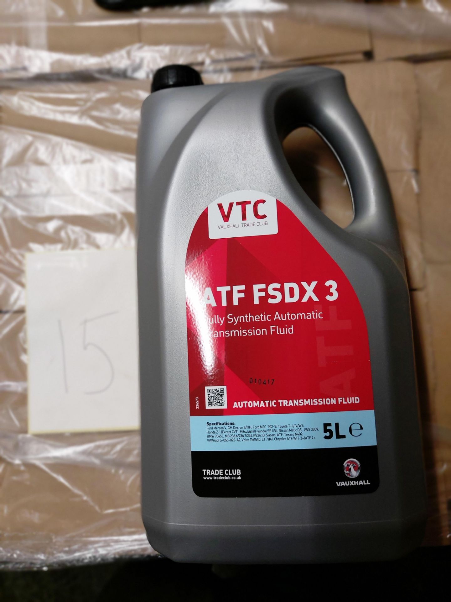 76 x 5 litre tubs of VTC ATF-FSDX 3 fully synthetic automatic transmission fluid on 1 pallet (pallet - Image 2 of 6