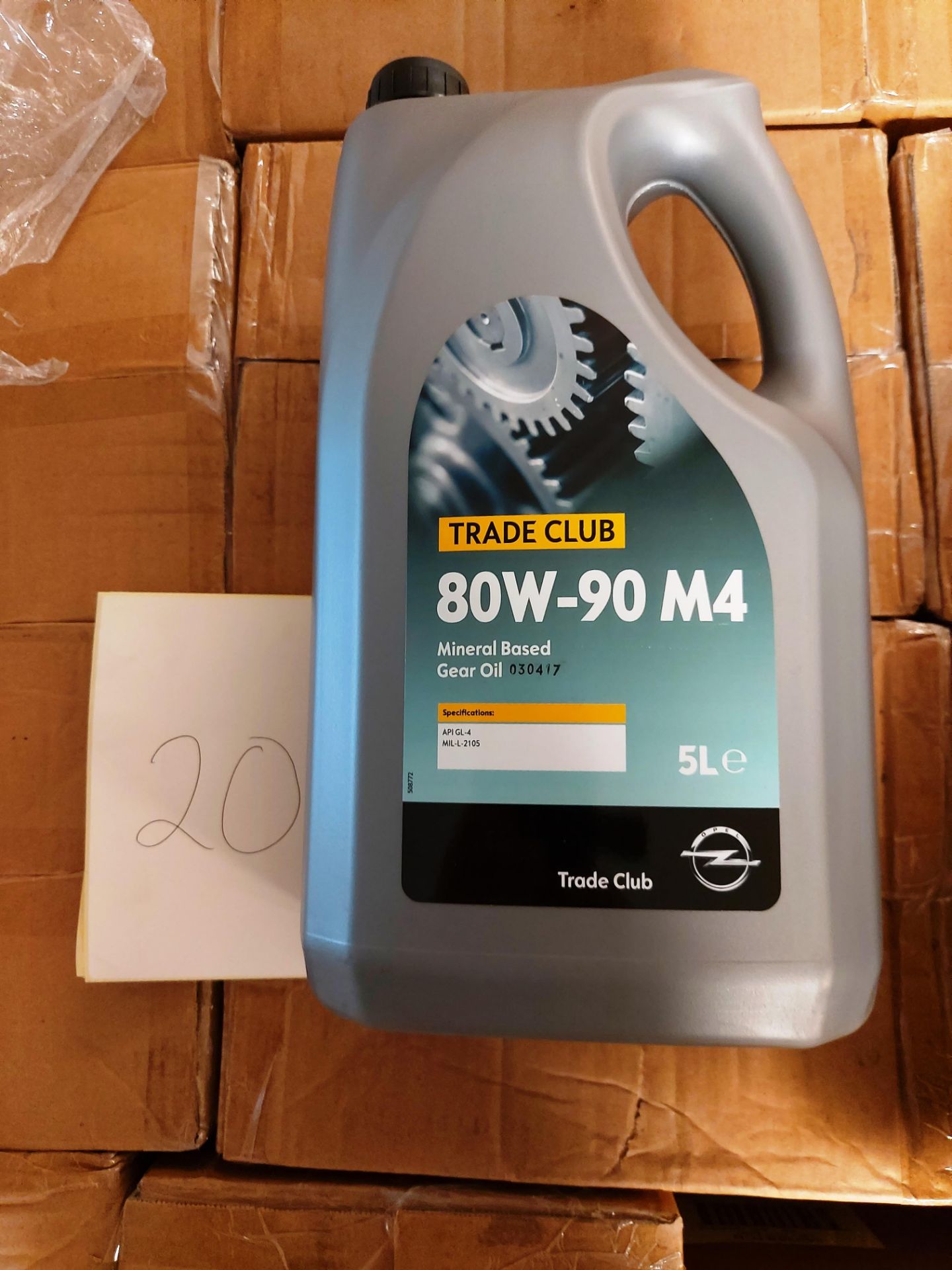 48 x 5 litre tubs of Trade Club 80W-90 M4 mineral based gear oil on 1 pallet (pallet 20)