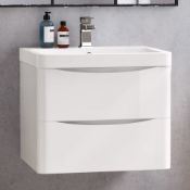 NEW & BOXED 600mm Austin II Gloss White Built In Basin Drawer Unit - Wall Hung. MF2417 RRP £7...