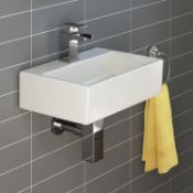 NEW (NS84) Modern Square Ceramic Cloakroom Basin White Wall Hung Bathroom Sink. Made from White...