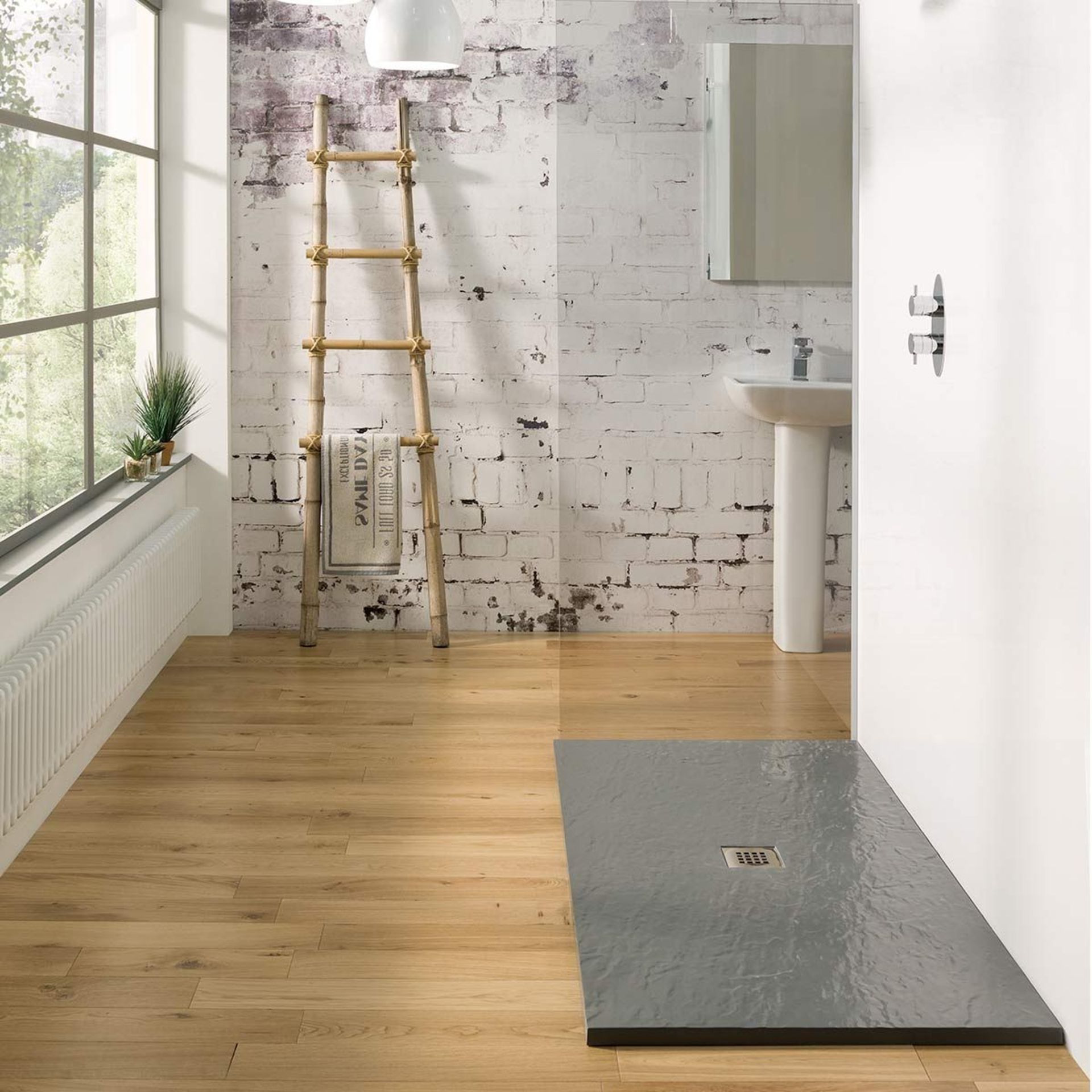 NEW (NS66) 1200x900mm Rectangular Slate Effect Shower Tray in Grey. Manufactured in the UK from...