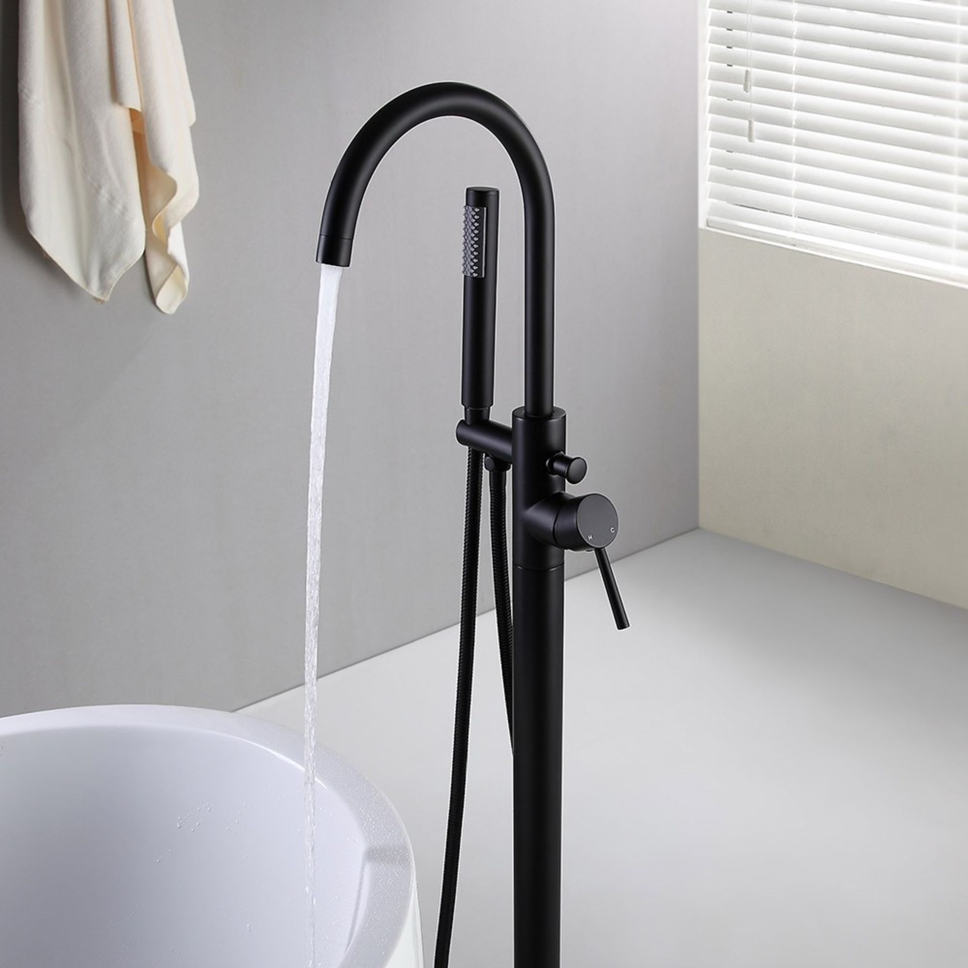 NEW Matte Black Gladstone Freestanding Thermostatic Bath Mixer Tap with Hand Held Shower Head. ... - Image 3 of 5