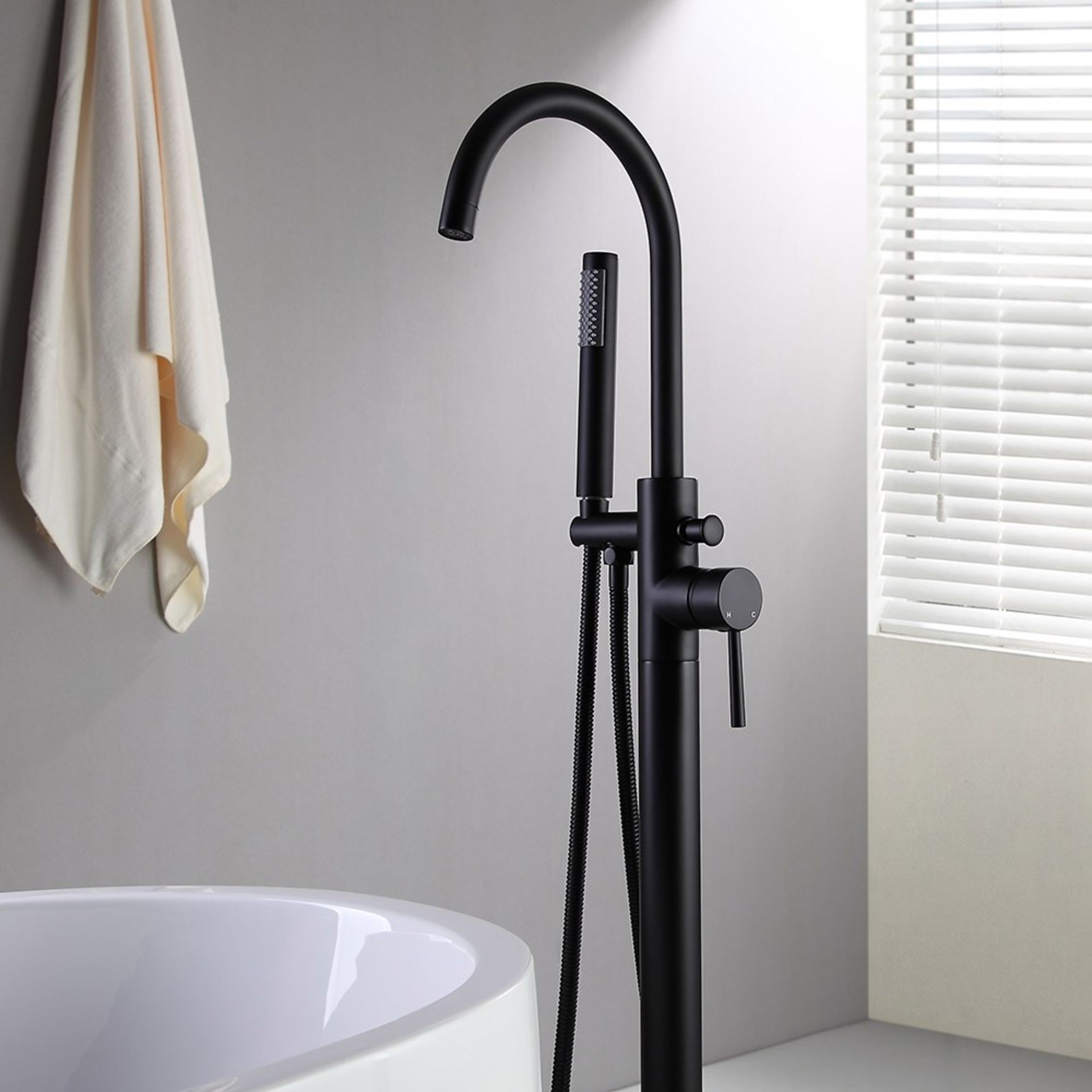 NEW Matte Black Gladstone Freestanding Thermostatic Bath Mixer Tap with Hand Held Shower Head. ... - Image 4 of 5