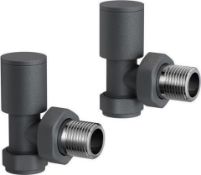 NEW & BOXED 15 mm Standard Connection Square Angled Anthracite Radiator Valves. RA03A. Compl...