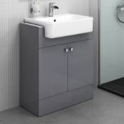 NEW & BOXED 660mm Harper Gloss Grey Basin Vanity Unit - Floor Standing. RRP £749.99.COMES COM...