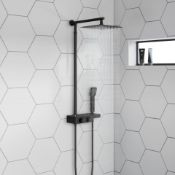 NEW & BOXDED Matte Black Square Thermostatic Mixer Shower Kit & Shelf. RRP £599.99.SP510...