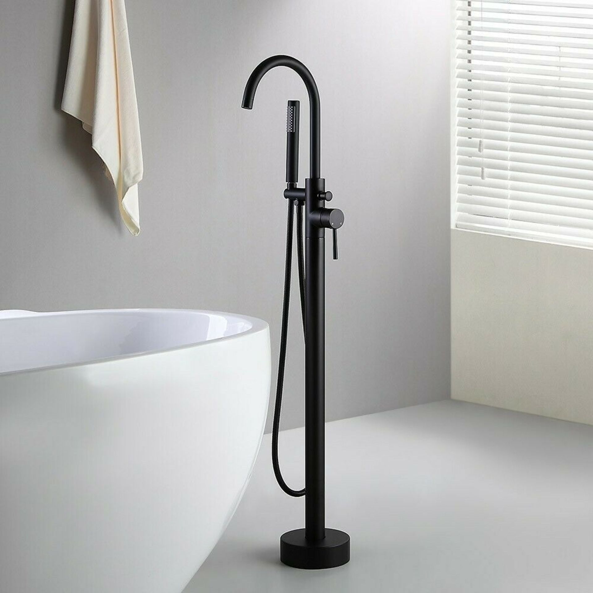 Matte Black Gladstone Freestanding Thermostatic Bath Mixer Tap with Hand Held Shower Head. TB3... - Image 2 of 4