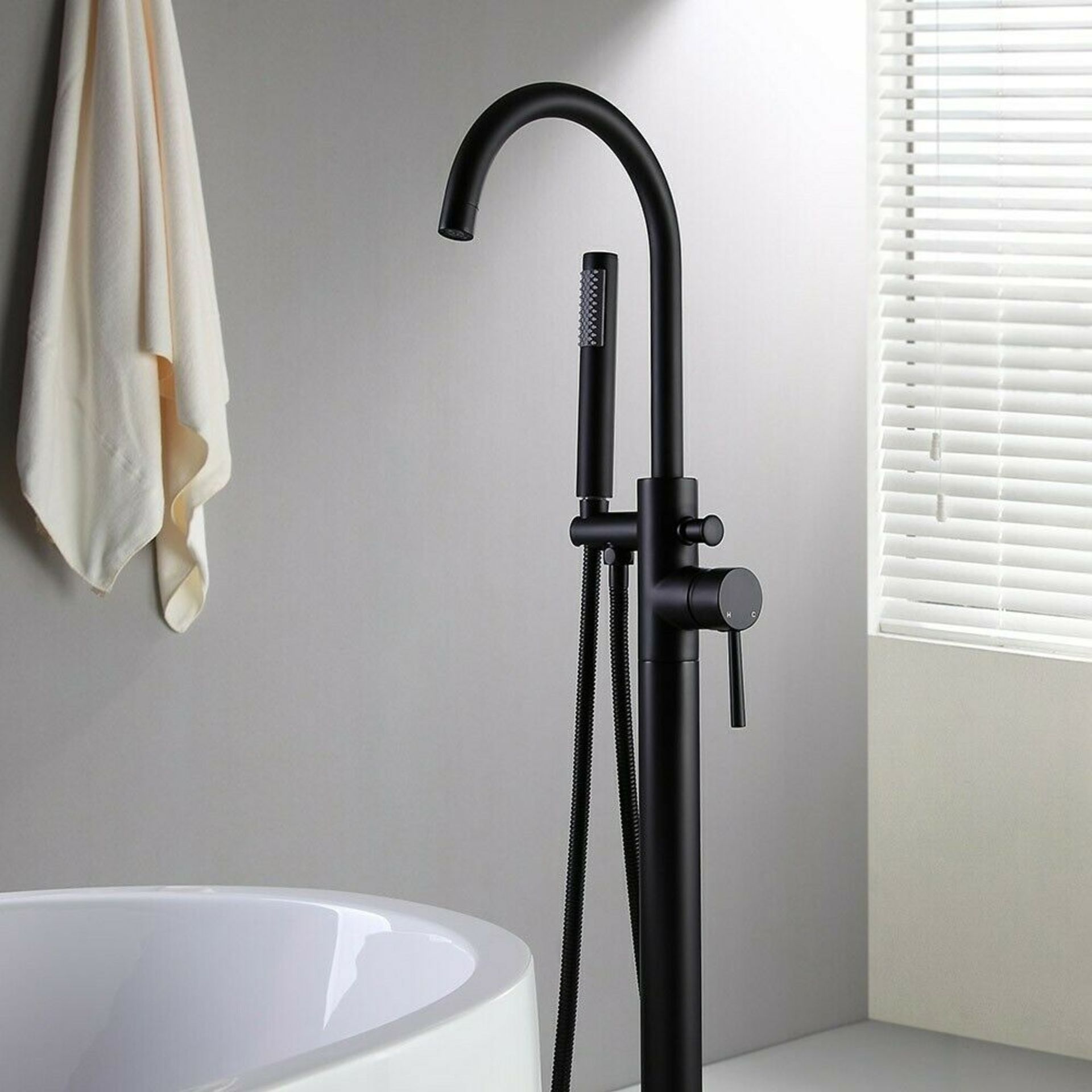 Matte Black Gladstone Freestanding Thermostatic Bath Mixer Tap with Hand Held Shower Head. TB3... - Image 4 of 4