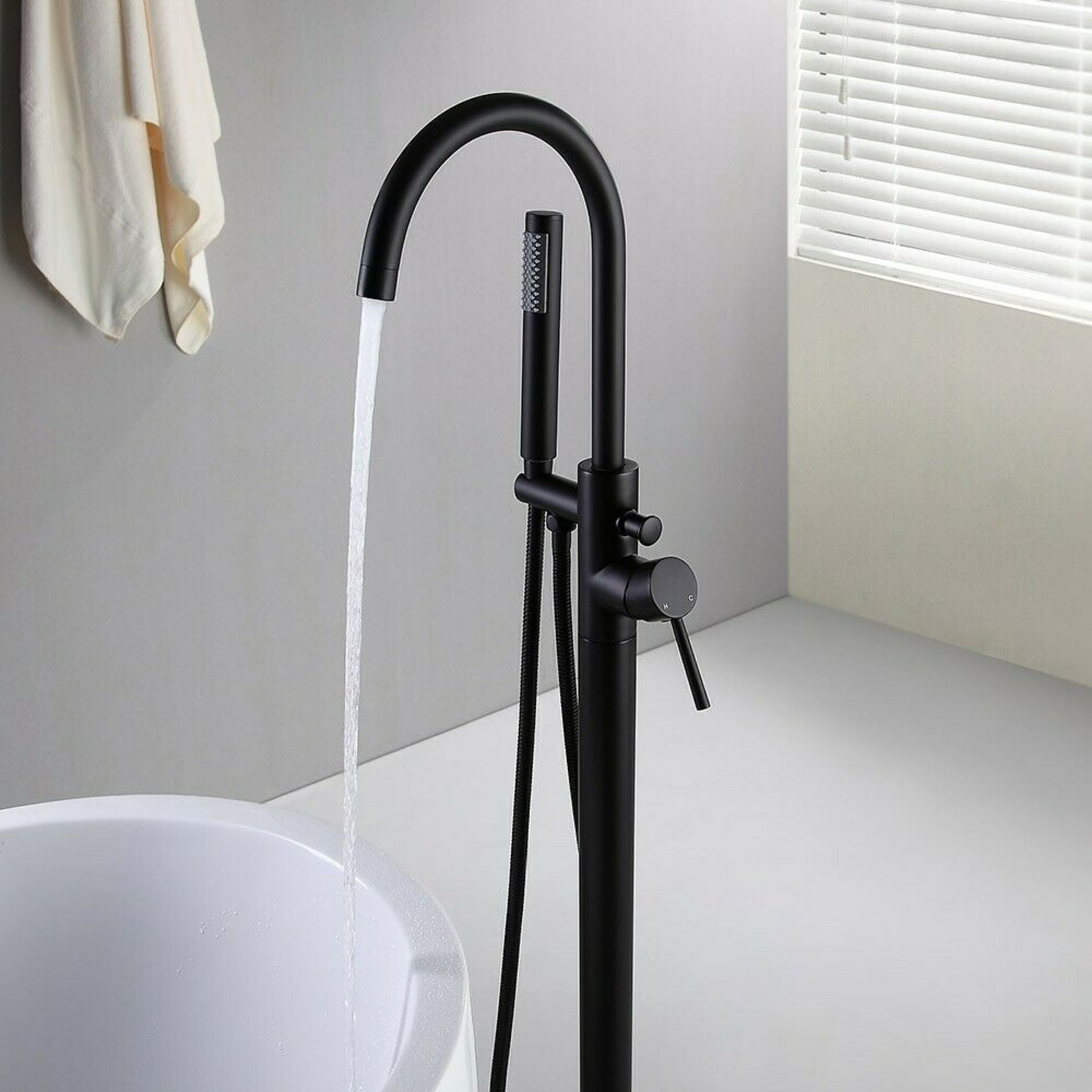 Matte Black Gladstone Freestanding Thermostatic Bath Mixer Tap with Hand Held Shower Head. TB3... - Image 3 of 4