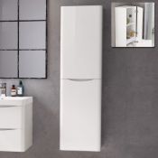 NEW & BOXED 1400mm Austin II Gloss White Tall Wall Hung Storage Cabinet - Right Hand. MF2423. R...