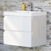 NEW & BOXED 600mm Denver II Gloss White Built In Basin Drawer Unit - Wall Hung. RRP £849.99. ...