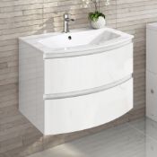 NEW & BOXED 700mm Amelie High Gloss White Curved Vanity Unit - Wall Hung. RRP £999.99. Comes c...