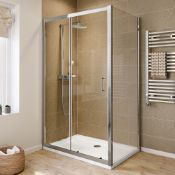 NEW (EX28) 1000x900mm - 6mm & 1000x900mm Slim Stone Shower Tray - Elements sliding door shower ...
