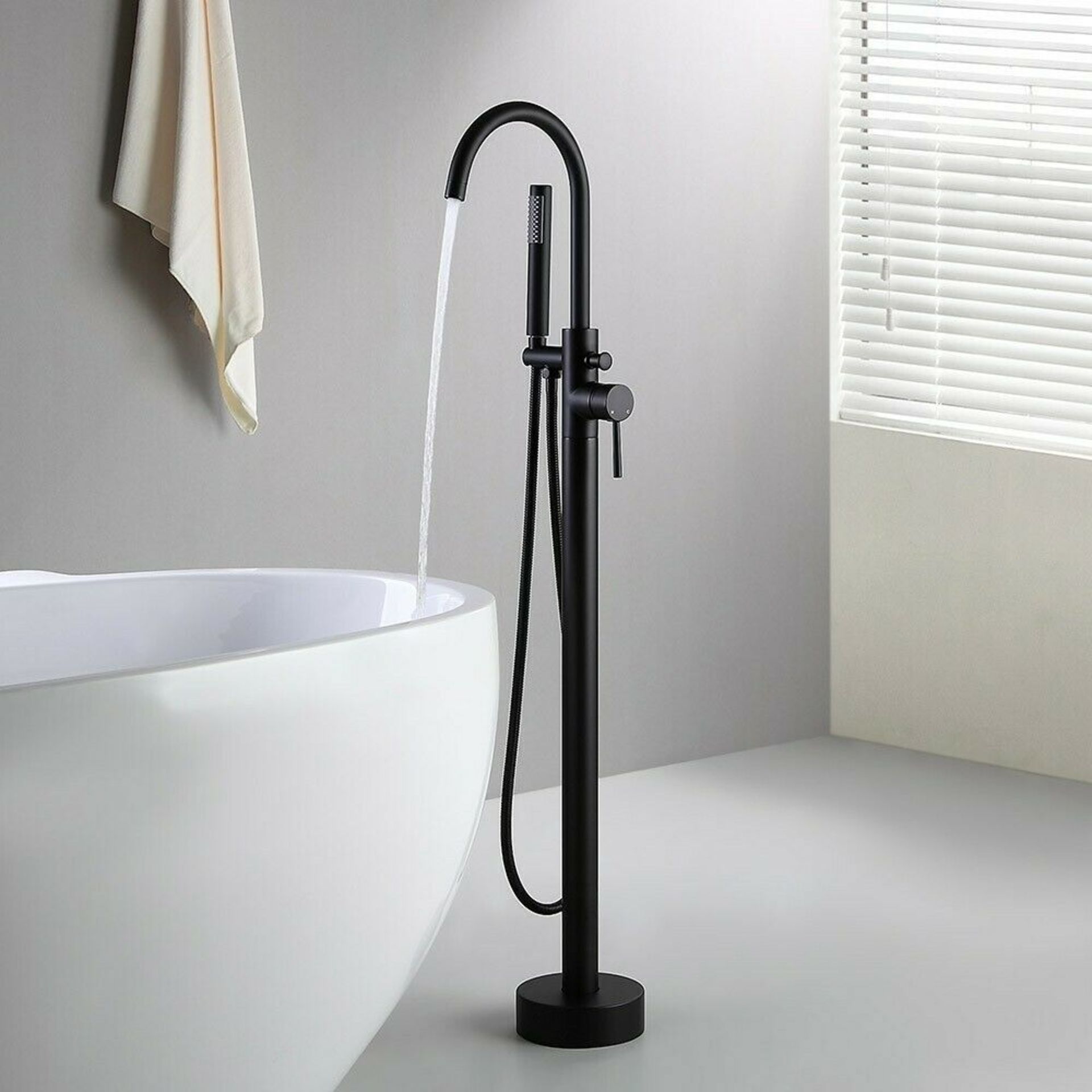 Matte Black Gladstone Freestanding Thermostatic Bath Mixer Tap with Hand Held Shower Head. TB3...
