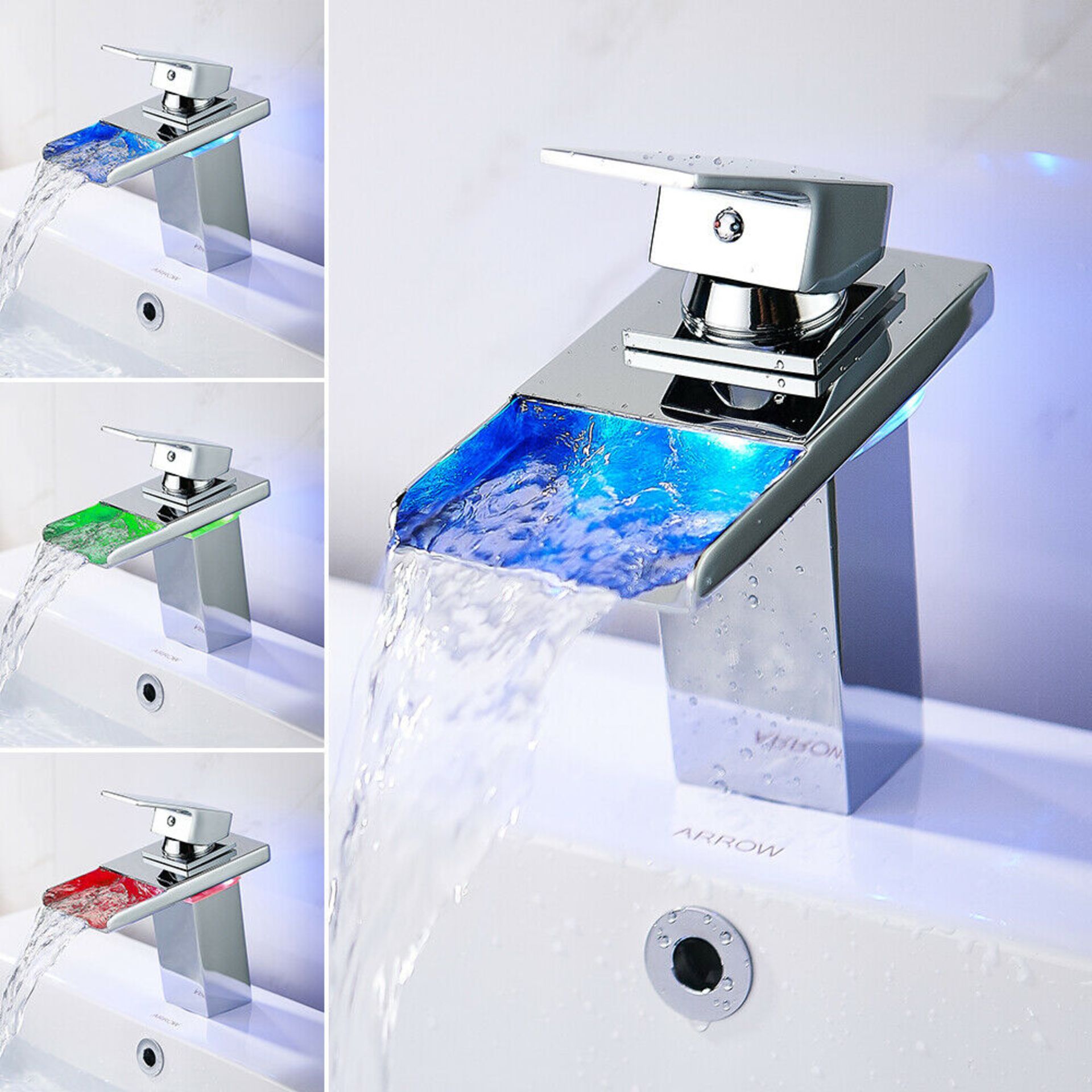 LED II RGB Bathroom Taps Waterfall Basin Mono Mixer Bath Tap Single Lever Faucet. Solid Brass C...