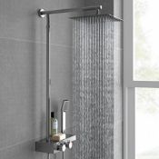 NEW & BOXED Square Thermostatic Bar Mixer Shower Set Valve with Shelf 10" Head + Handset. RRP ...