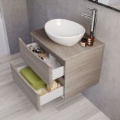 NEW & BOXED 600mm Austin II Light Oak Effect Countertop Unit and Basin Drawer Unit - Wall Hung...