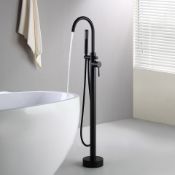 NEW Matte Black Gladstone Freestanding Thermostatic Bath Mixer Tap with Hand Held Shower Head. ...