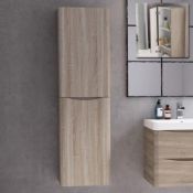 NEW & BOXED 1400mm Austin II Light Oak Effect Tall Wall Hung Storage Cabinet - Right Hand. MF...