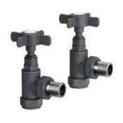 (GC1010) Anthracite Crosshead Standard Connection Angled Radiator Valves. 15mm Connection.
