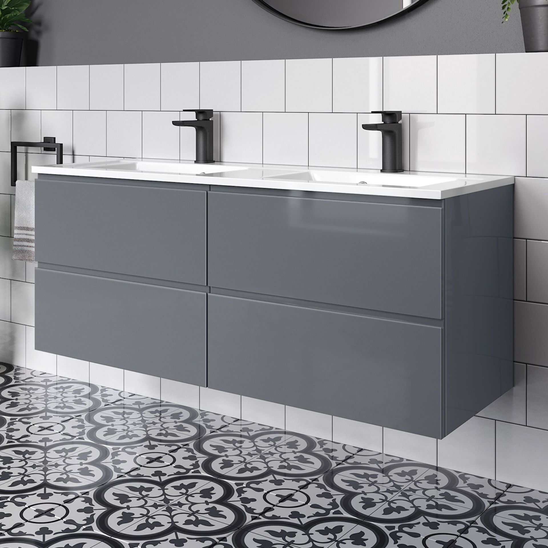 NEW 1200mm Trevia Grey Gloss Built In Vanity Unit. Comes complete with basin. Contemporary wa... - Image 3 of 3