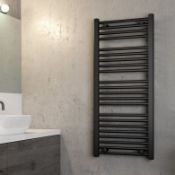 (FC1007) 1100x500mm Straight Heated Matt Black Towel Radiator. High quality steel construction...