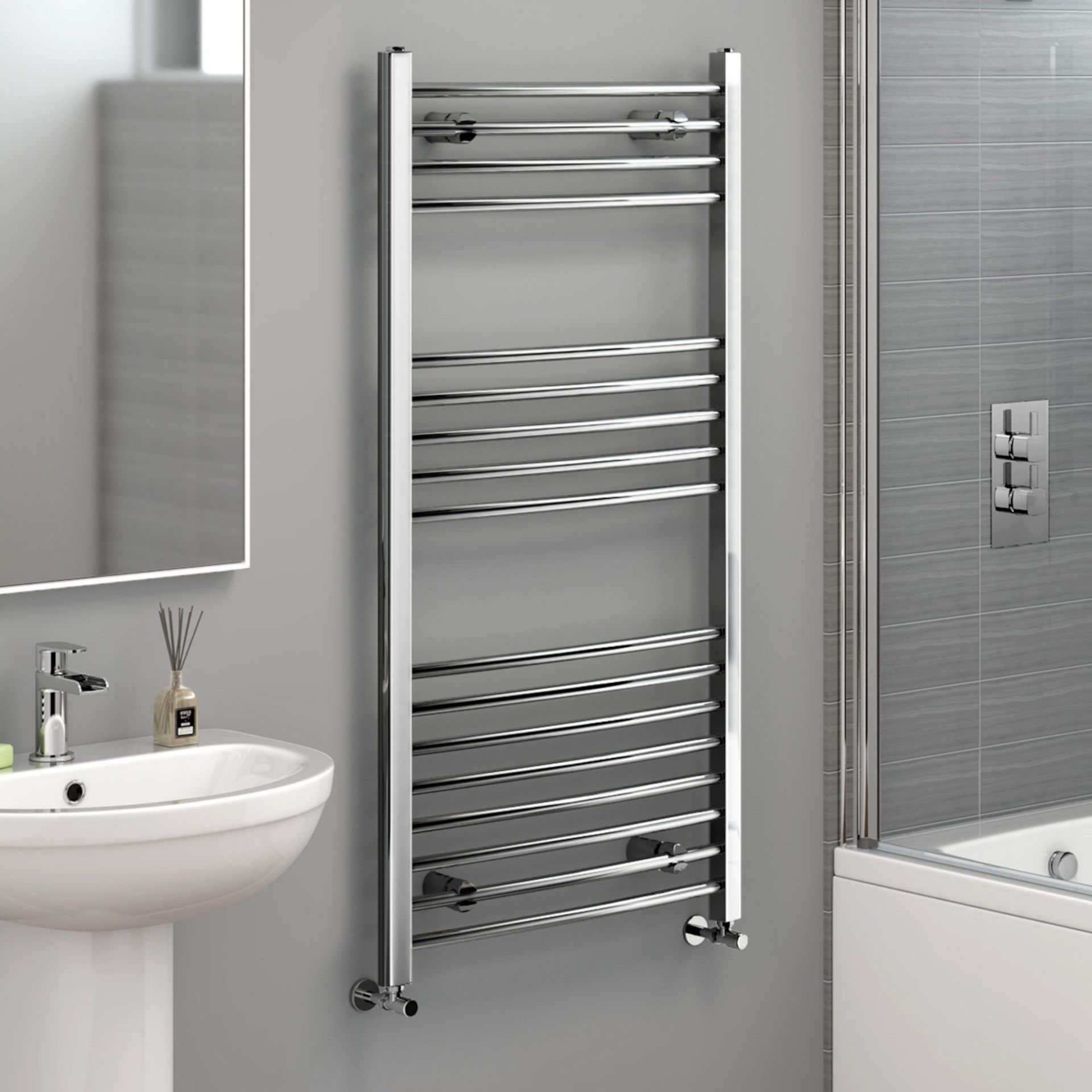 1200x600mm - 20mm Tubes - Chrome Curved Rail Ladder Towel Radiator.NC1200600.Made from chrome p... - Image 3 of 3