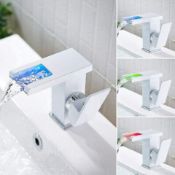 NEW & BOXED WHITE LED Waterfall Bathroom Basin Mixer Tap. RRP £229.99.Easy to install and...